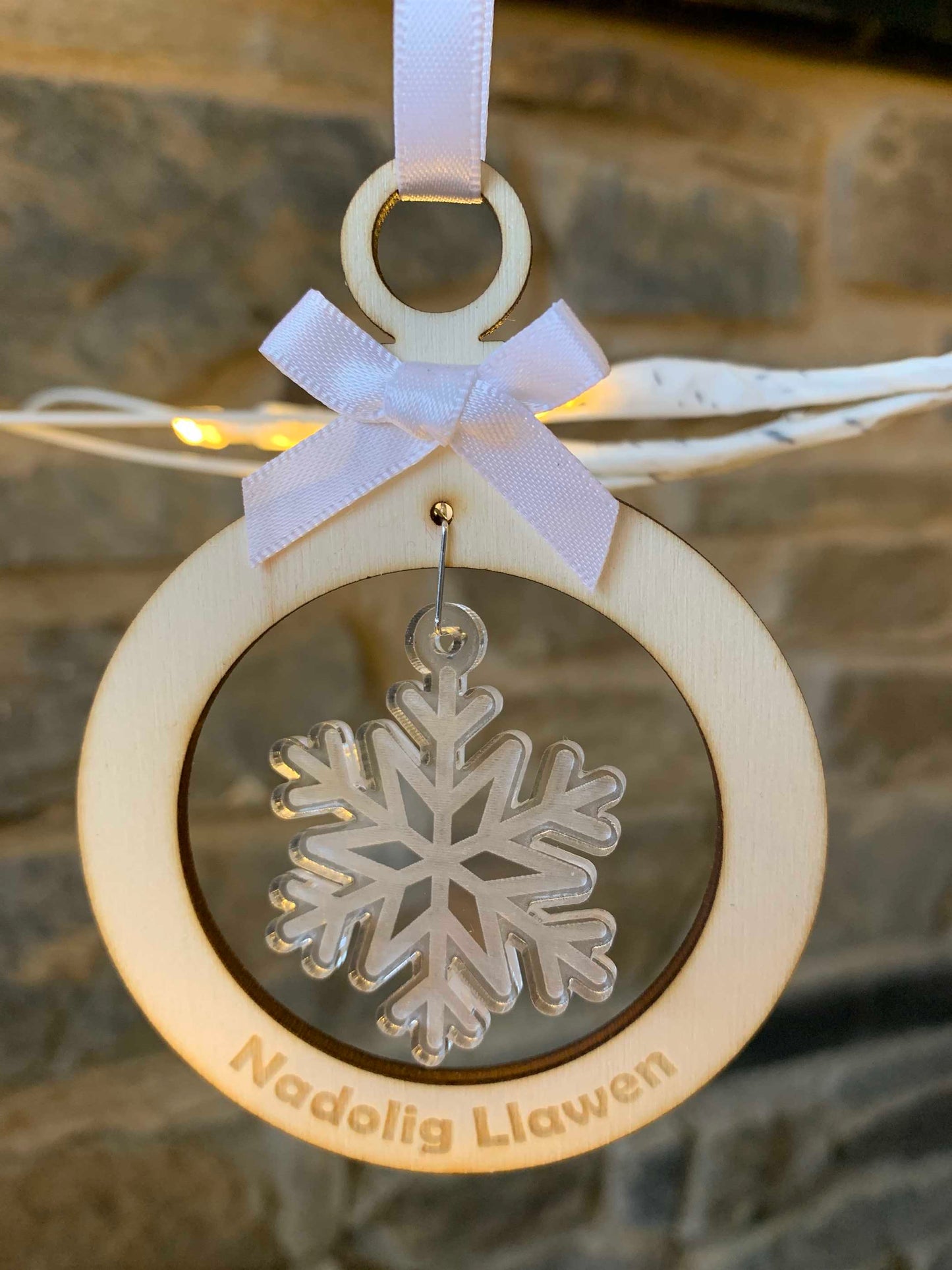 Wooden Bauble with Acrylic Snowflake