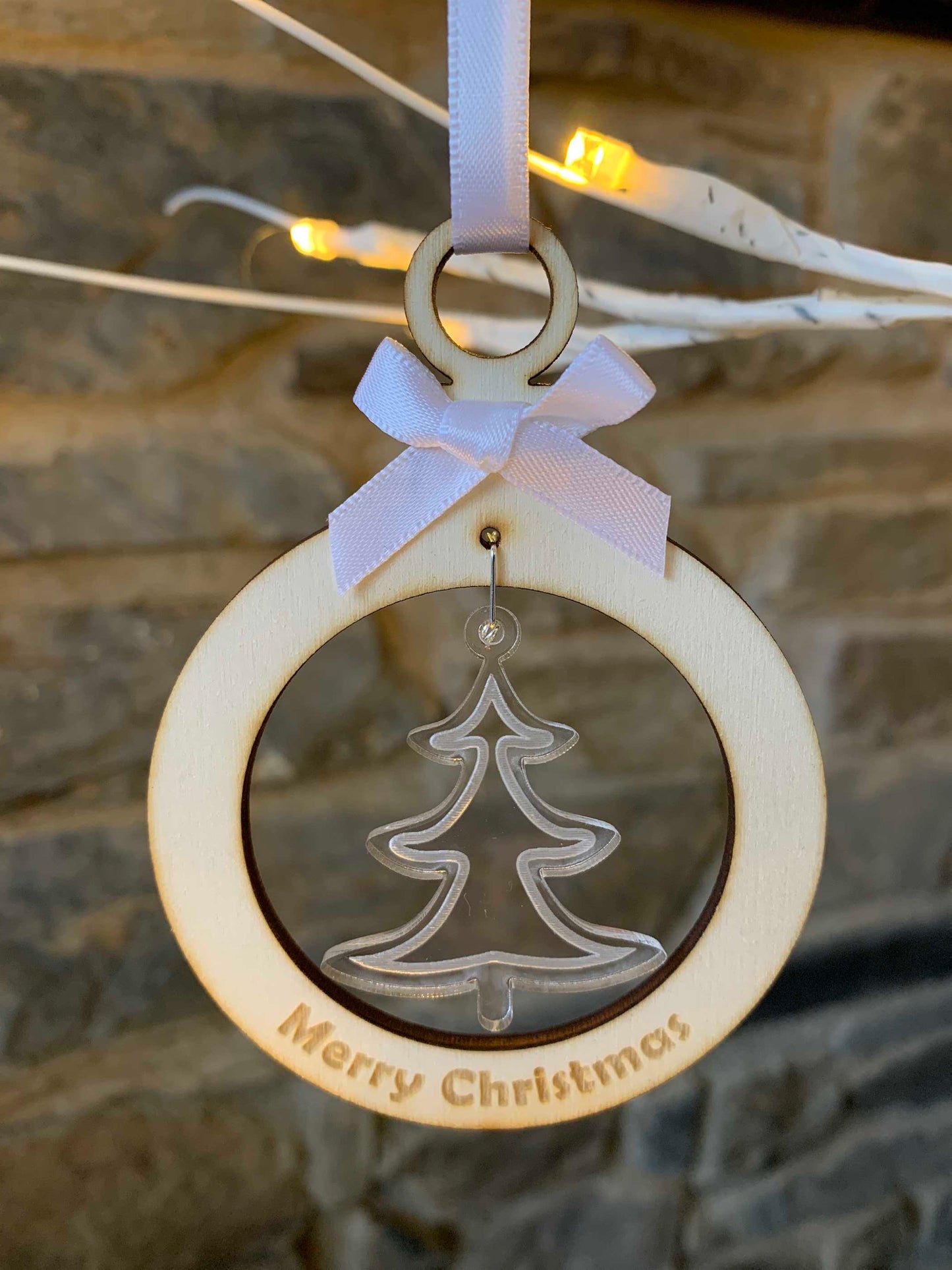Wooden Bauble with Acrylic Christmas Tree