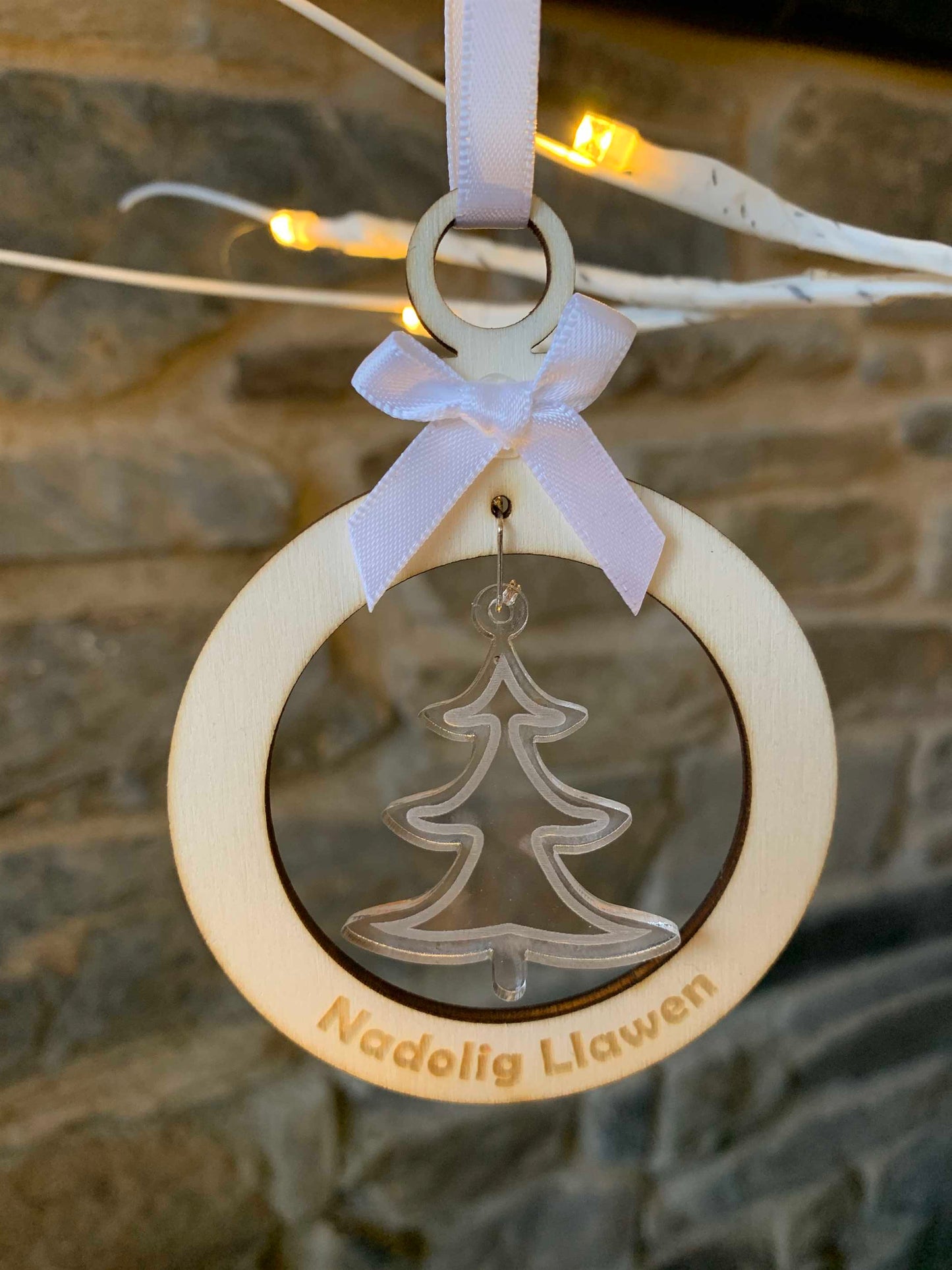 Wooden Bauble with Acrylic Christmas Tree