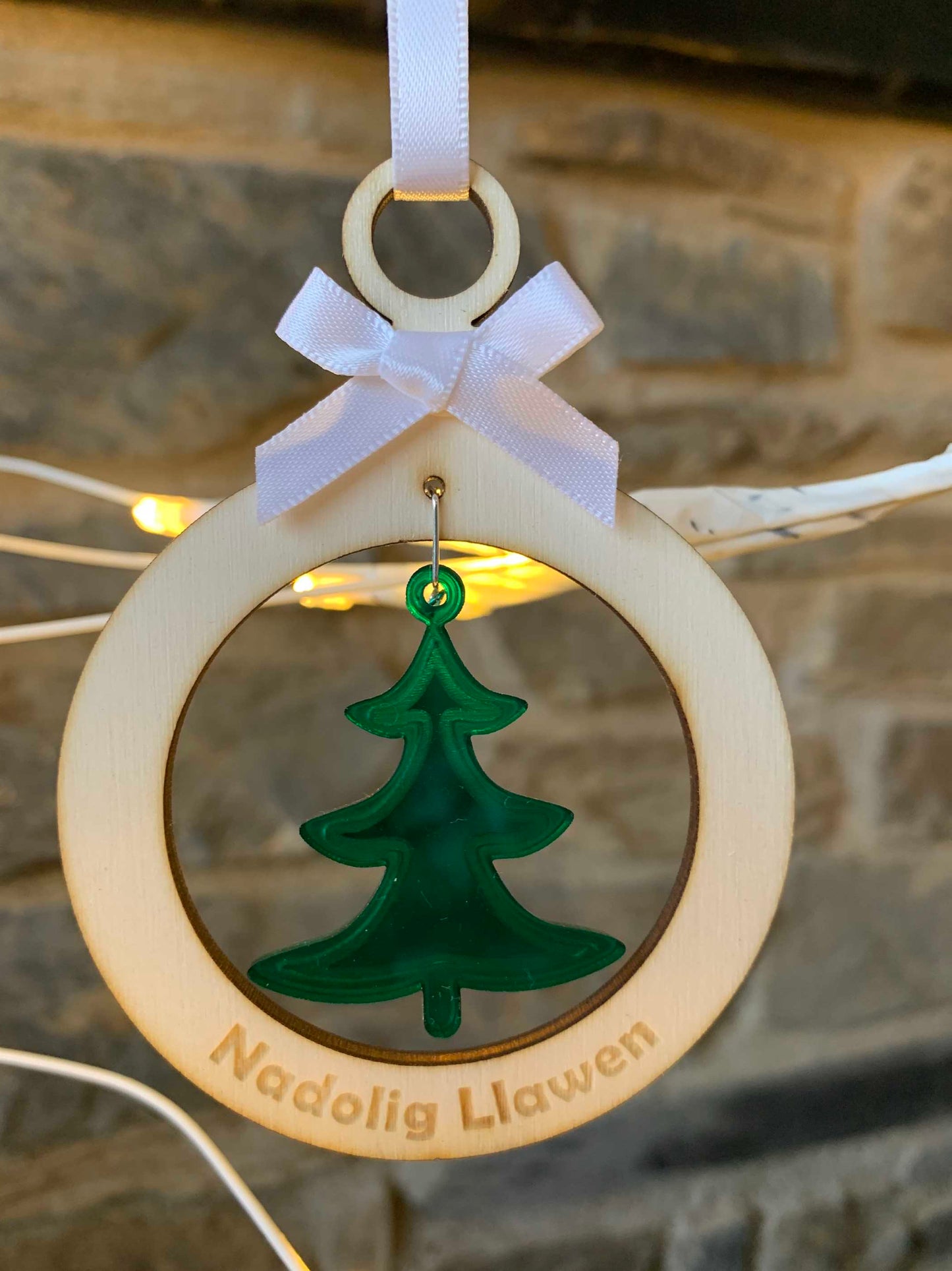 Wooden Bauble with Acrylic Christmas Tree
