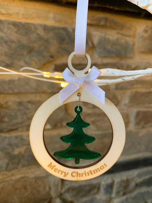 Wooden Bauble with Acrylic Christmas Tree